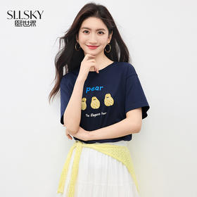 【专属特价】熙世界趣味减龄雪梨印花T恤女短袖2025夏季新款休闲圆领正肩上衣