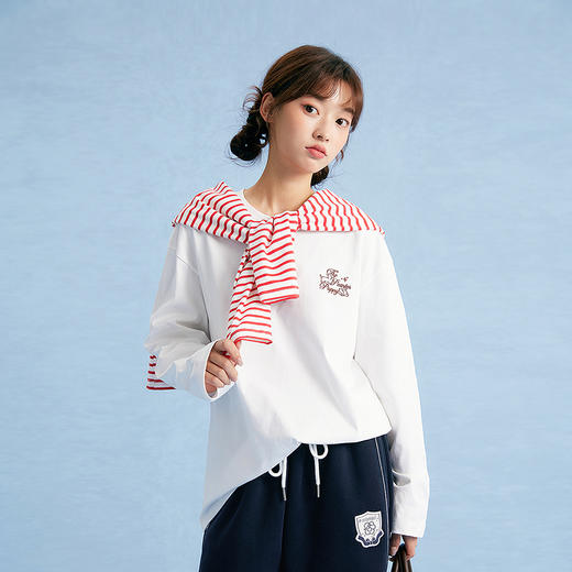 笛莎Deesha青少年女童T恤2025秋季女童小狗刺绣长袖T恤 商品图1