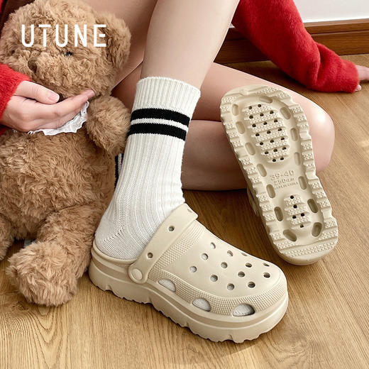 【增高显瘦】厚底增高洞洞鞋女夏季2025新款拖鞋外穿踩屎感凉鞋防滑沙滩鞋 商品图3