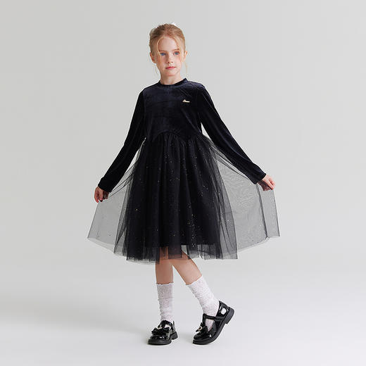 笛莎Deesha 童装女童连衣裙2025秋新款女童丝绒公主网纱连衣裙 商品图2