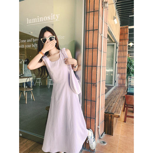 <曾小咸推荐>紫色方领背心收腰连衣裙带斜挎包 商品图3