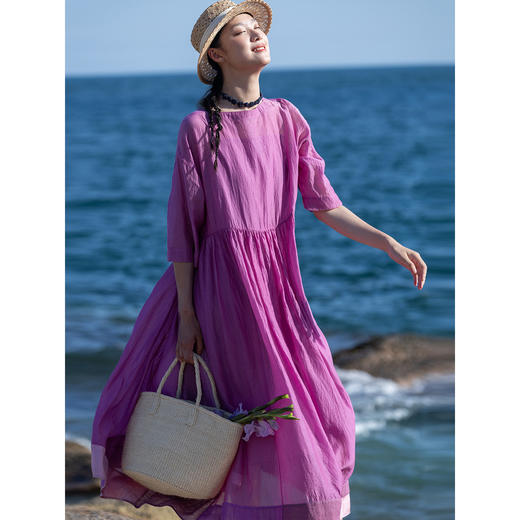 牧衣游原创 丝棉拼接连衣裙新款轻薄质朴设计感文艺宽松长裙 不桐 商品图3