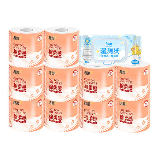 洁柔 棉柔感有芯卷纸4层120g*10卷+赠湿厕纸40抽*1包(新老随机) JRZ002 商品图0