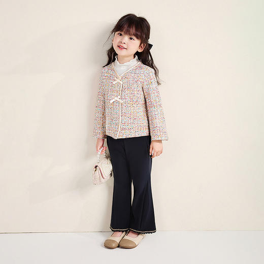 笛莎Deesha 童装女童外套2025秋新款女童金丝香风缎面蝴蝶结装饰外套 商品图2