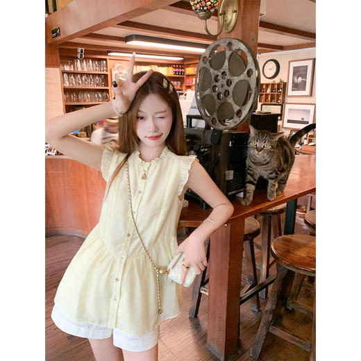 <曾小咸推荐>法式设计感飞飞袖无袖衬衫 商品图0