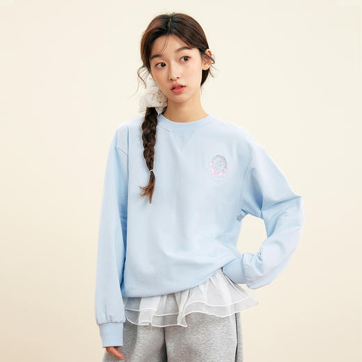 笛莎Deesha青少年女童卫衣2025秋季女童甜美刺绣圆领卫衣 商品图0