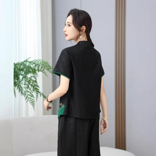 丁摩真丝香云纱龟纹夏季桑蚕款新中式下摆刺绣短袖AL2560 商品图3