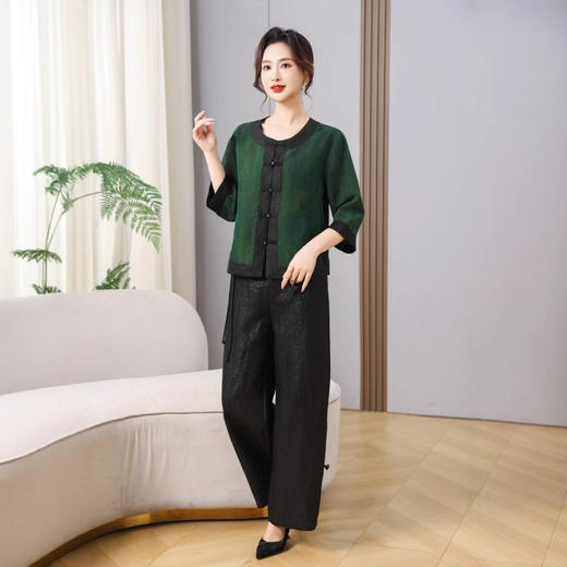 丁摩真丝香云纱新中式真丝夏季宽松7分袖100%桑蚕丝上衣AL5603 商品图2