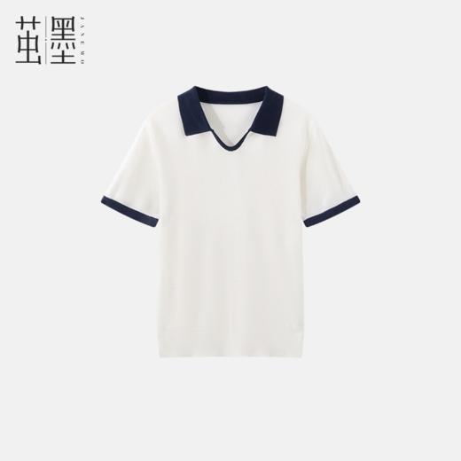 茧墨 法式撞色U领设计莱赛尔短袖上衣 商品图0