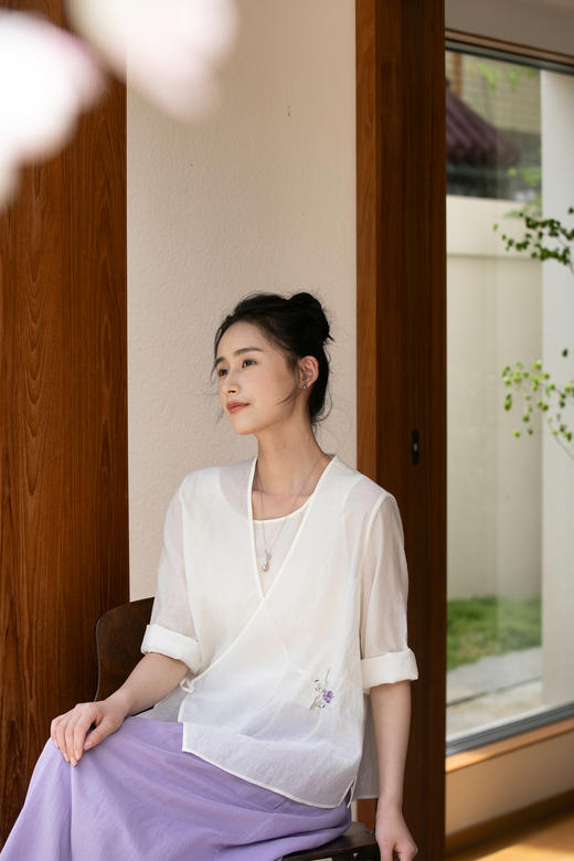 牧衣游原创 丝棉刺绣短外套新款轻薄系带复古文艺百搭开衫 草亭 商品图5