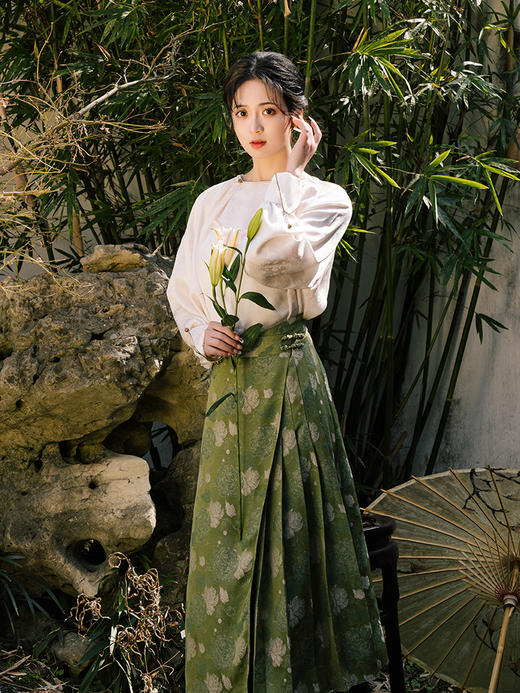 荷言GL 兰麝 松绿色玫瑰花改良马面裙文艺油画优雅 商品图1