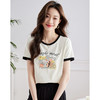 【专属特价】熙世界美式复古印花T恤女2025夏季新款时尚撞色圆领短袖体恤上衣 商品缩略图3