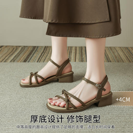 品质好货|Safiya/索菲娅2025夏季百搭一字带交叉细带粗跟高级感外穿凉鞋SFD2111703 商品图9