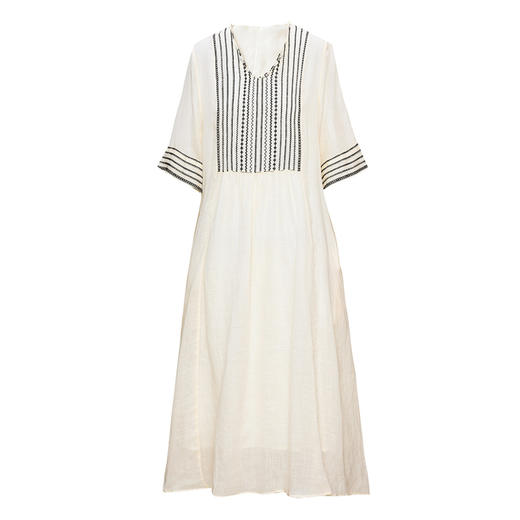 雀说高品质苎麻刺绣民族风连衣裙棉麻显瘦文艺夏季宽松气质大摆裙长裙ALS490 商品图4