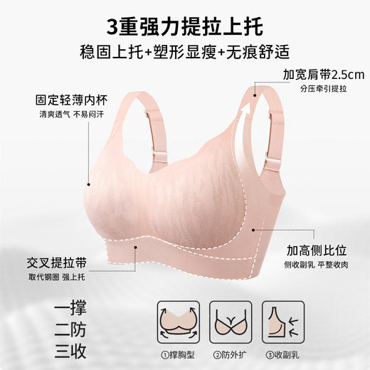 D1-【B-D】【大胸圆润】【反重力提拉聚拢防下垂】润微舒适无痕收副乳无钢圈夏薄款内衣女文胸  提拉清香 商品图3