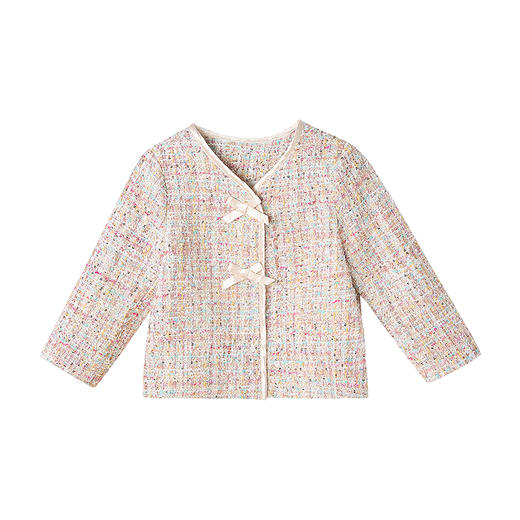 笛莎Deesha 童装女童外套2025秋新款女童金丝香风缎面蝴蝶结装饰外套 商品图4