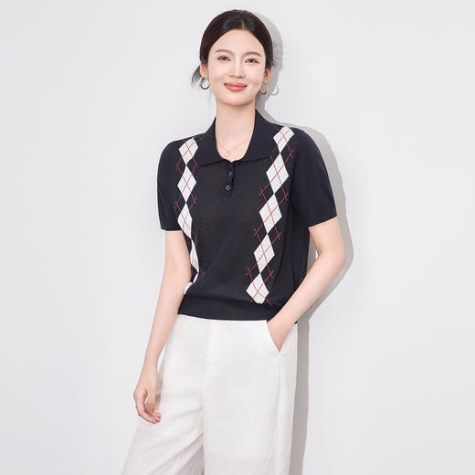 「高货wl」全新升级【铂金会员220/天猫289/差价69】(00723)洛诗琳减龄16针密织超细天丝亚麻菱格纹短袖针织上衣女 商品图1