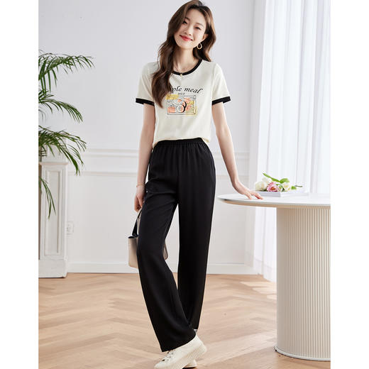 【专属特价】熙世界美式复古印花T恤女2025夏季新款时尚撞色圆领短袖体恤上衣 商品图2