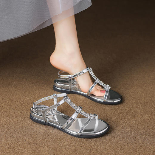 品质好货|Safiya/索菲娅2025高级感一字带水钻罗马凉鞋SFD2115745 商品图12