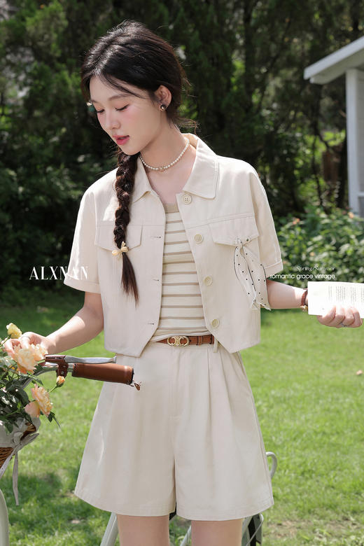 鹿向南「纱之诗笺」米杏色百搭短外套夏季新款时尚外搭短袖上衣女 商品图5