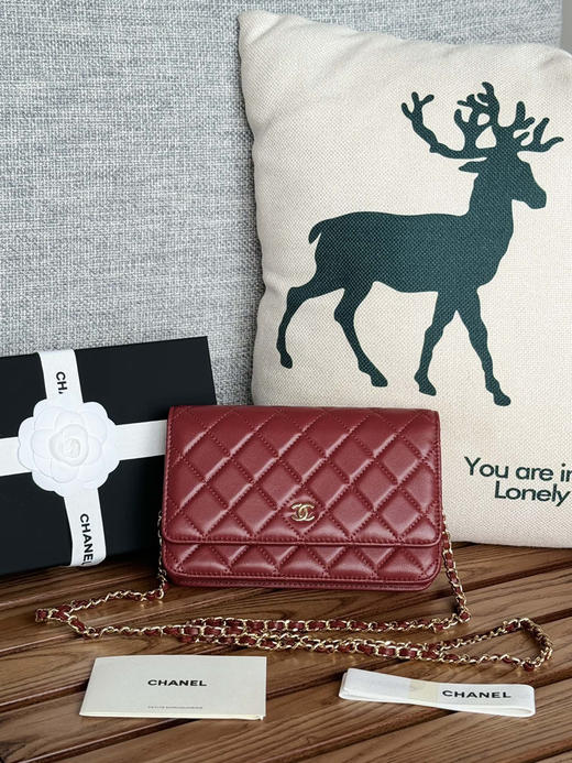 香奈儿woc链条包🉐️羊皮-酒红色金扣 商品图2