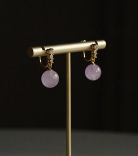 米马定制 紫锂辉带猫眼耳夹 无耳洞银镀金耳饰 约卡9+