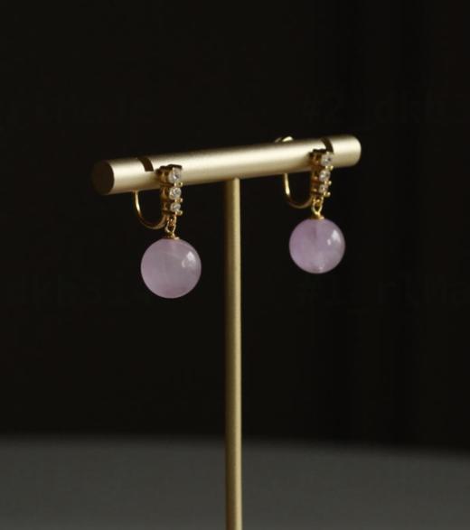 米马定制 紫锂辉带猫眼耳夹 无耳洞银镀金耳饰 约卡9+ 商品图0