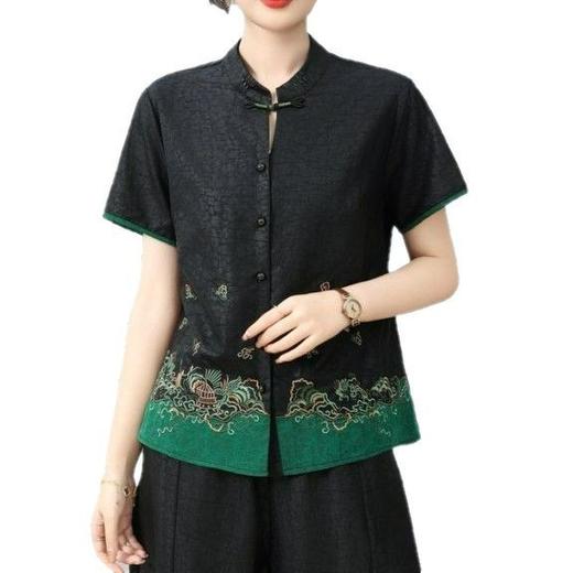 丁摩真丝香云纱龟纹夏季桑蚕款新中式下摆刺绣短袖AL2560 商品图4