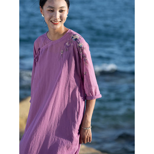 牧衣游原创 手工刺绣100支进口比马棉连衣裙复古新中式长裙 染念 商品图1