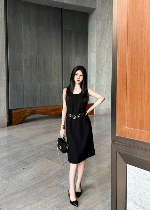 D070827后背拉链开衩设计腰带无袖连衣裙 商品图0