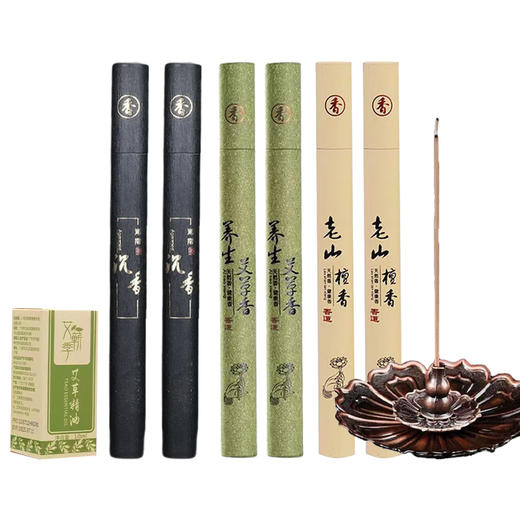 【到手六盒+超值赠品】润百艾 中国风多味线香套装 20g/盒*±40支（赠莲花香插*1+艾草精油10ml*1） 商品图11