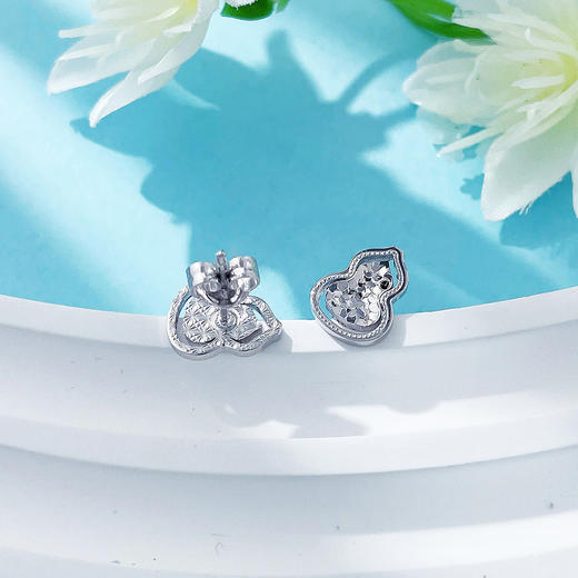 【限时8.8折】【线上铂金馆】PT950 #招财纳福 铂金实心鱼鳞福禄双至招财葫芦耳饰耳钉（直针配铂金耳迫）(PTES00130)预售产品下单后不退款不退货不换货不补差价) 商品图1