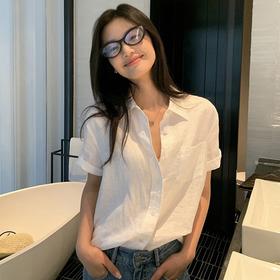 【三色可选】卷卷紫棉麻短袖衬衫 透气清爽舒适 款式百搭显瘦不挑身材