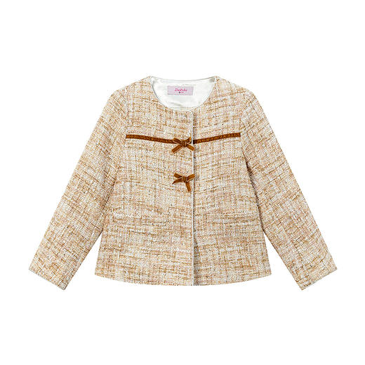 笛莎Deesha 童装女童外套2025秋新款女童蝴蝶结织带香风外套 商品图5