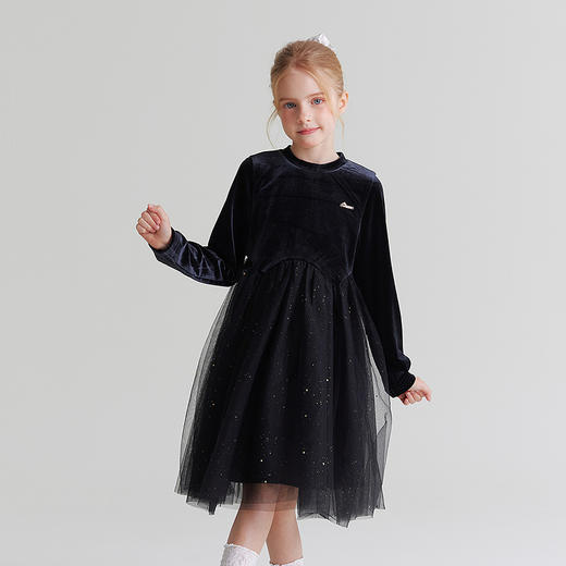 笛莎Deesha 童装女童连衣裙2025秋新款女童丝绒公主网纱连衣裙 商品图1