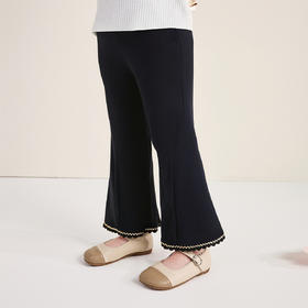 笛莎Deesha 童装女童裤子2025秋新款女童优雅波浪织带装饰微喇裤