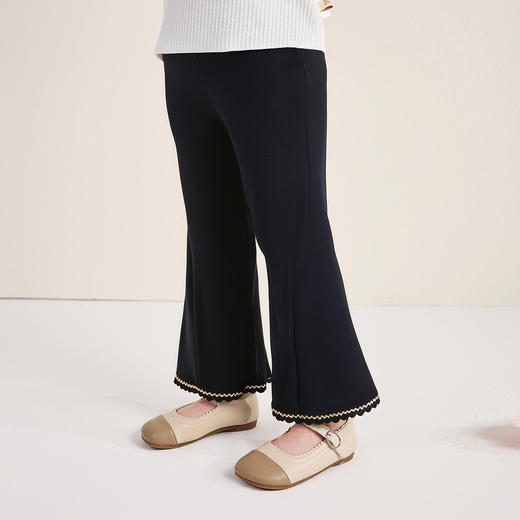 笛莎Deesha 童装女童裤子2025秋新款女童优雅波浪织带装饰微喇裤 商品图0