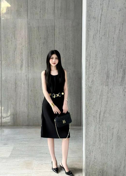 D070827后背拉链开衩设计腰带无袖连衣裙 商品图7