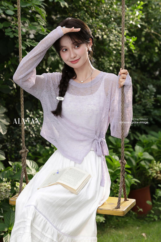 鹿向南「淡紫幻梦」气质浅紫轻薄防晒罩衫长袖T恤女夏巨好看上衣 商品图5