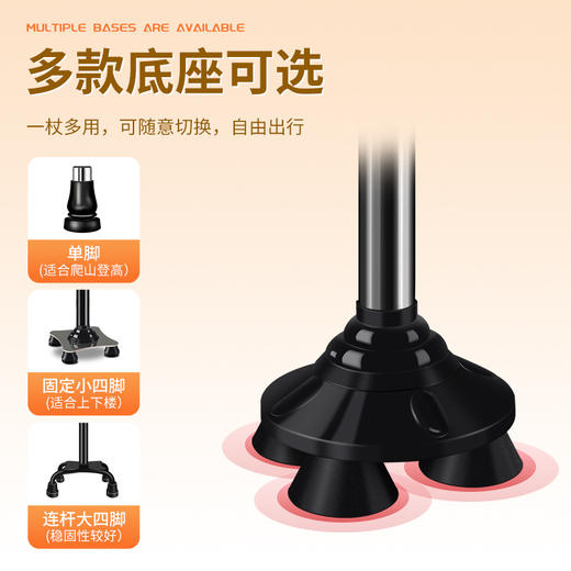 【老人拐杖，稳固防滑】超艺铝合金四脚拐杖伸缩款 老年人专用防滑防摔倒手杖 智能带灯拐棍-QQ 商品图2