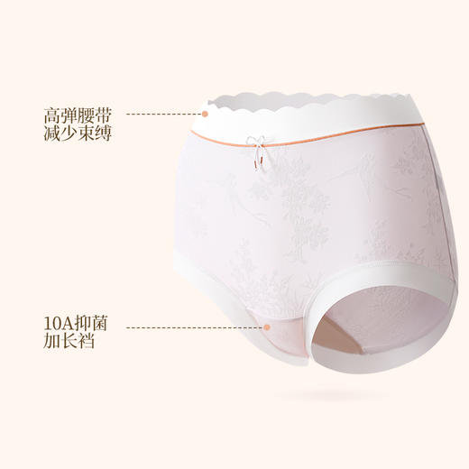 国风浮雕提花大码内裤女高腰收腹桑蚕丝加长裆冰丝内裤 398# 商品图4