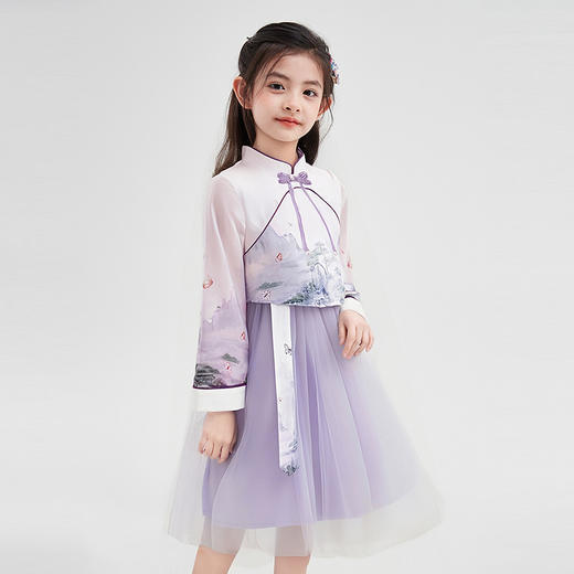 笛莎Deesha 童装女童连衣裙2025秋新款女童优雅气质水墨国风网纱裙 商品图1