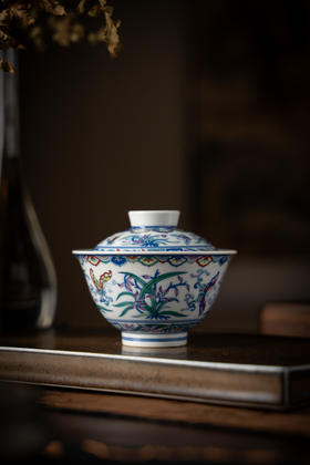 富玉窑  幽兰蝶舞景德镇中式青花主人杯单杯手绘玲珑茶杯