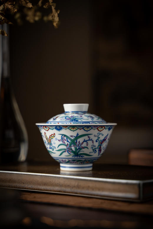 富玉窑  幽兰蝶舞景德镇中式青花主人杯单杯手绘玲珑茶杯 商品图0