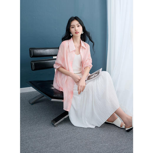 【莱赛尔】三彩2025秋季新款宽松中长衬衫轻薄长袖上衣气质S 商品图1