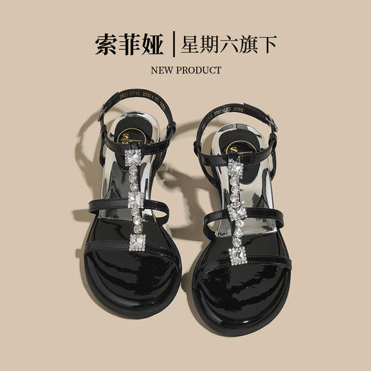 品质好货|Safiya/索菲娅2025高级感一字带水钻罗马凉鞋SFD2115745 商品图2