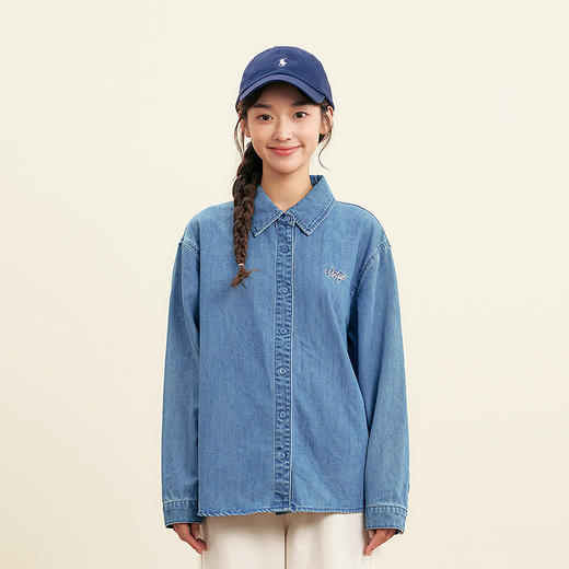 笛莎Deesha青少年女童衬衫2025秋季女童刺绣牛仔休闲衬衫 商品图1