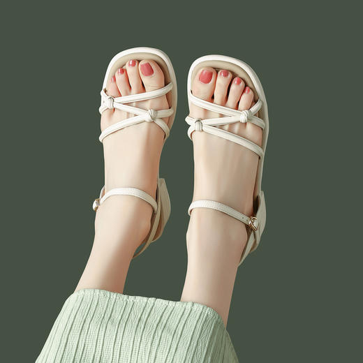 品质好货|Safiya/索菲娅2025夏季百搭一字带交叉细带粗跟高级感外穿凉鞋SFD2111703 商品图0