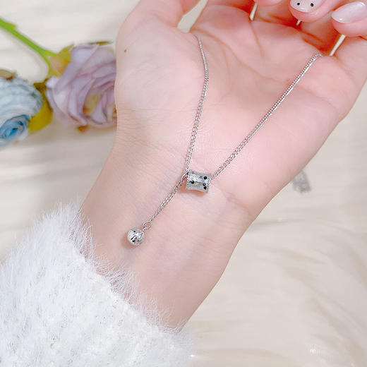 【限时8.8折】【线上铂金馆】PT950 【精品】铂金空心鱼鳞调节项链转运金珠流苏小蛮腰套链(BFPTTL00014)预售产品下单后不退款不退货不换货不补差价) 商品图2