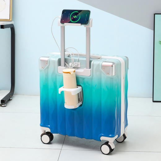 【隐藏式折叠杯架！出行更好的释放双手】18寸行李箱小型可登机新款铝框静音万向轮拉杆箱包多功能旅行箱子。ry 商品图7